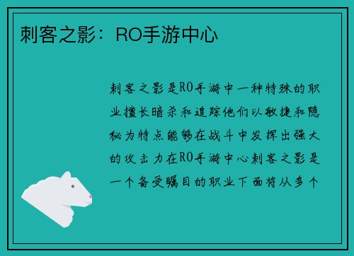 刺客之影：RO手游中心